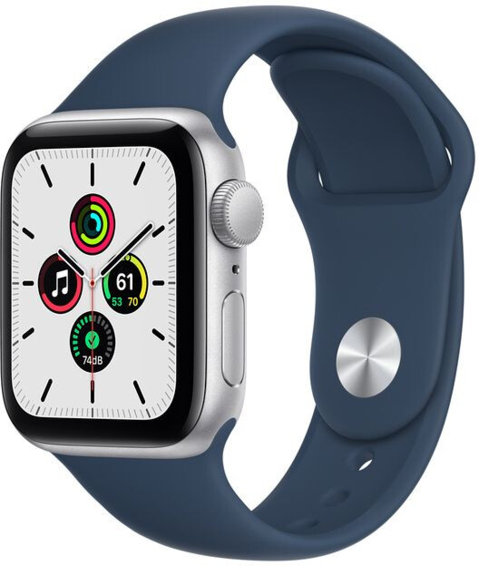 Apple Watch SE GPS 40mm Silver Aluminium Case with Abyss Blue Sport Band (MKNY3) 